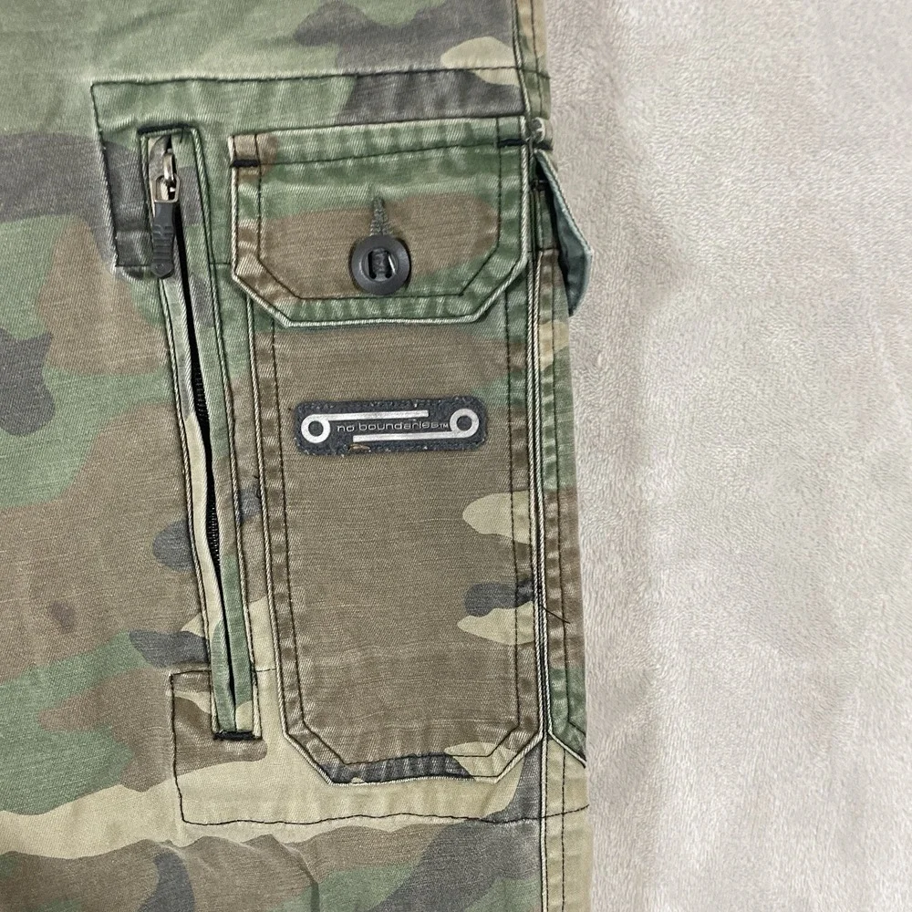 Y2K No Boundaries Baggy Camo Cargo Pants Mens 30x32 (fit 29x30) Paratrooper Zip